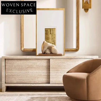 Elegant Italian Natural Travertine Stone Low Cabinet Console Sideboard TV Unit