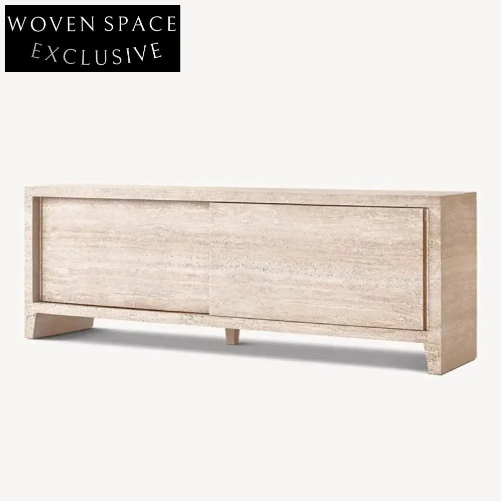 Elegant Italian Natural Travertine Stone Low Cabinet Console Sideboard TV Unit