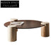 Elegant Italian Round Brown Glass Travertine Stone Sofa Side Coffee Table