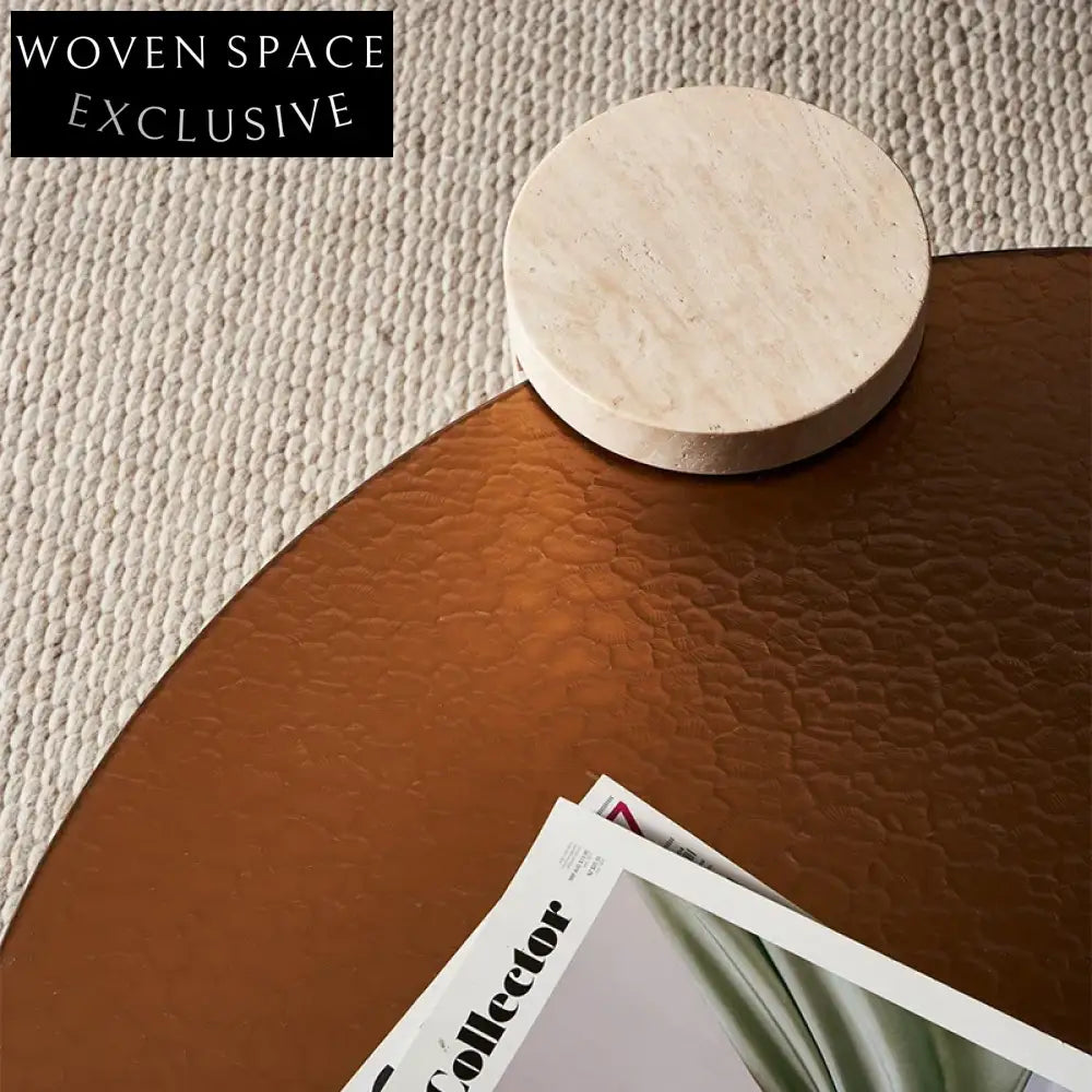 Elegant Italian Round Brown Glass Travertine Stone Sofa Side Coffee Table