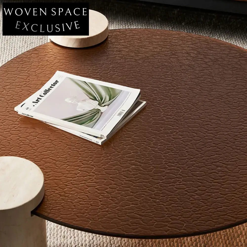 Elegant Italian Round Brown Glass Travertine Stone Sofa Side Coffee Table