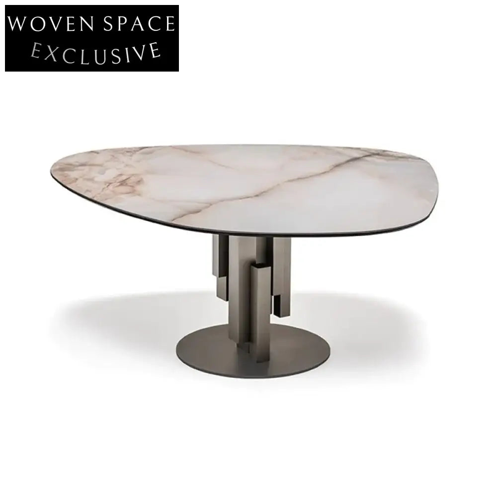 Elegant Italian Round Marble Top Dining Table with Steel Base