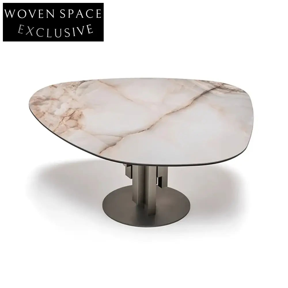 Elegant Italian Round Marble Top Dining Table with Steel Base