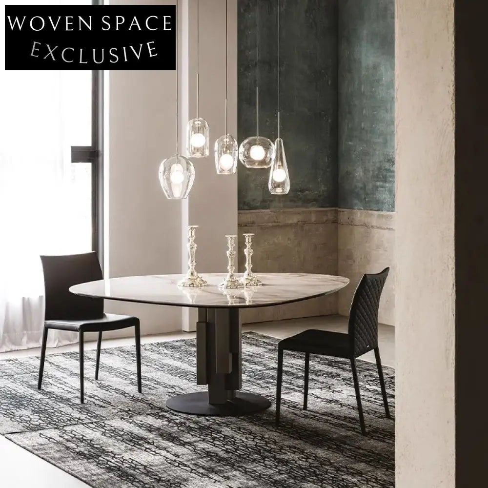 Elegant Italian Round Marble Top Dining Table with Steel Base