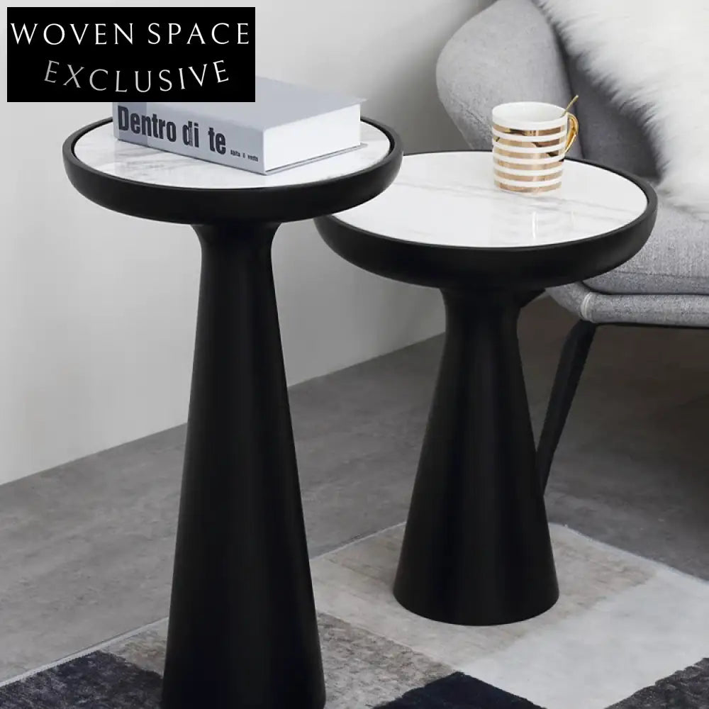 Elegant Italian Round Side Coffee Table, Glass or Marble Top Accent Table