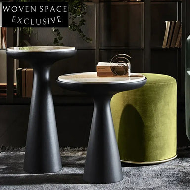 Elegant Italian Round Side Coffee Table, Glass or Marble Top Accent Table