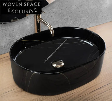 Elegant Italian Shiny Black Marble Table Top Ceramic Bathroom Sink