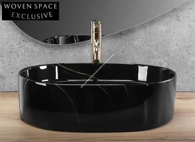 Elegant Italian Shiny Black Marble Table Top Ceramic Bathroom Sink