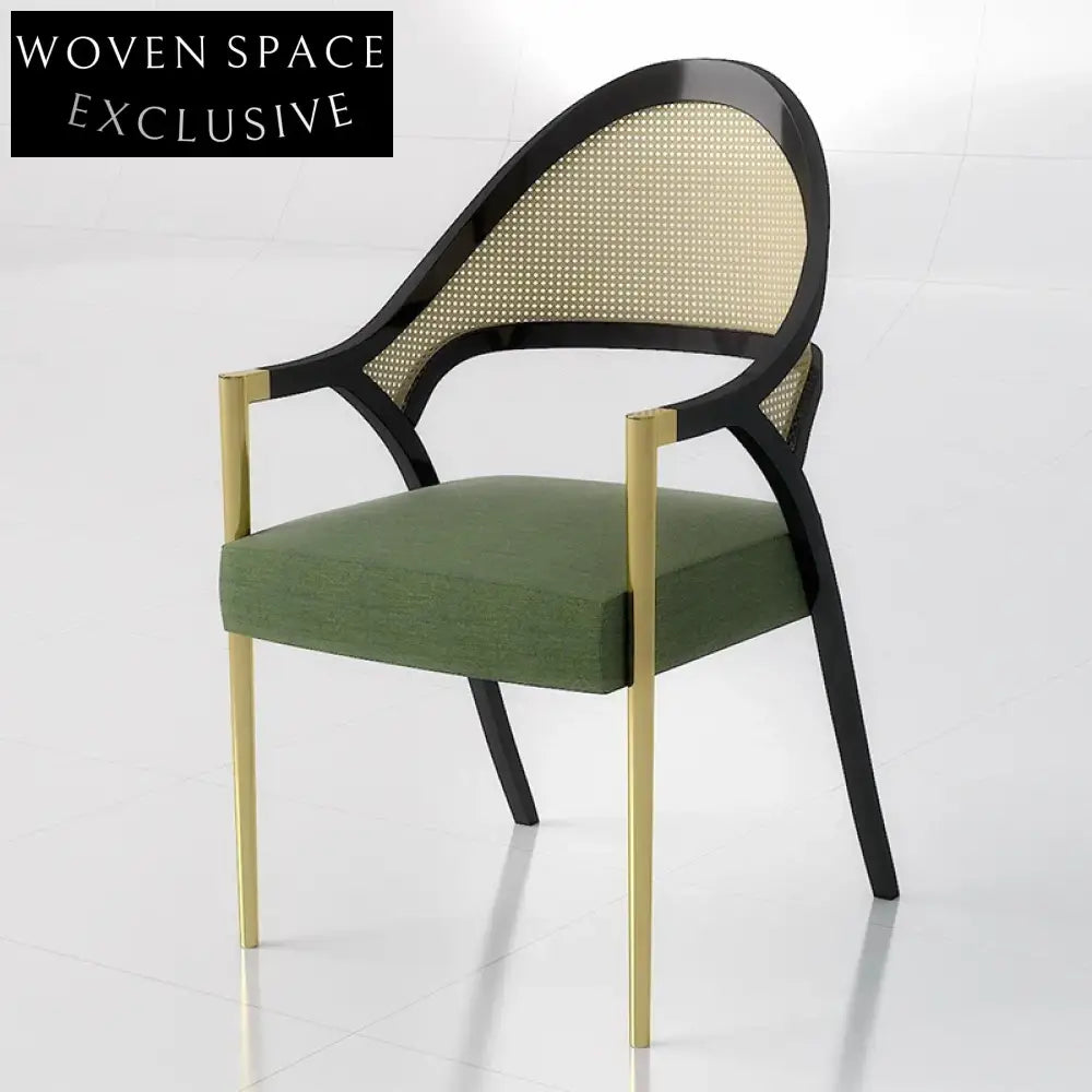 Elegant Italian Solid Wood Rattan Back Fabric Seat Bar Stool