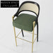 Elegant Italian Solid Wood Rattan Back Fabric Seat Bar Stool