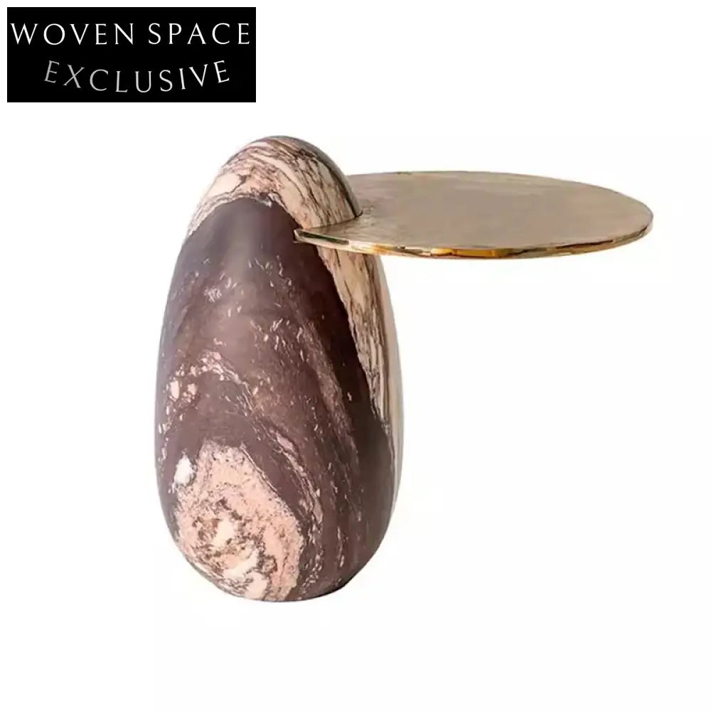 Elegant Italian Style Natural Marble End Table with Robust Metal Base, Round