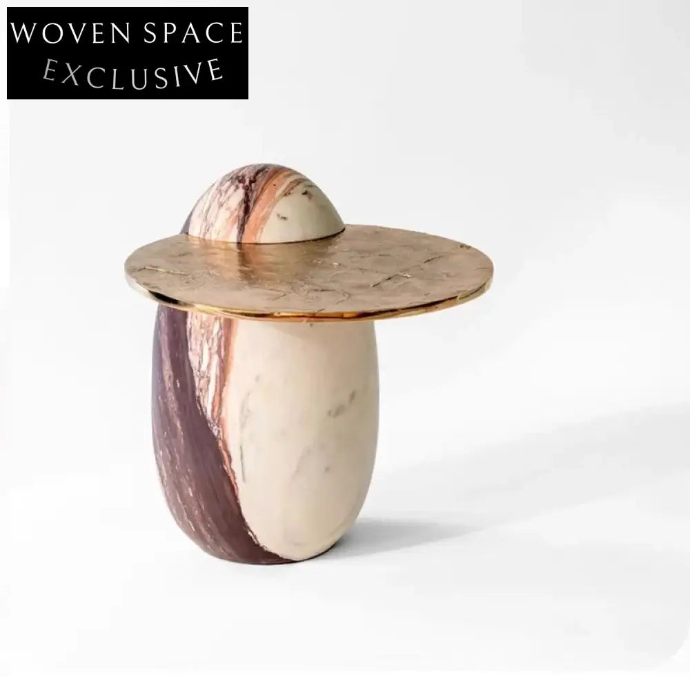 Elegant Italian Style Natural Marble End Table with Robust Metal Base, Round