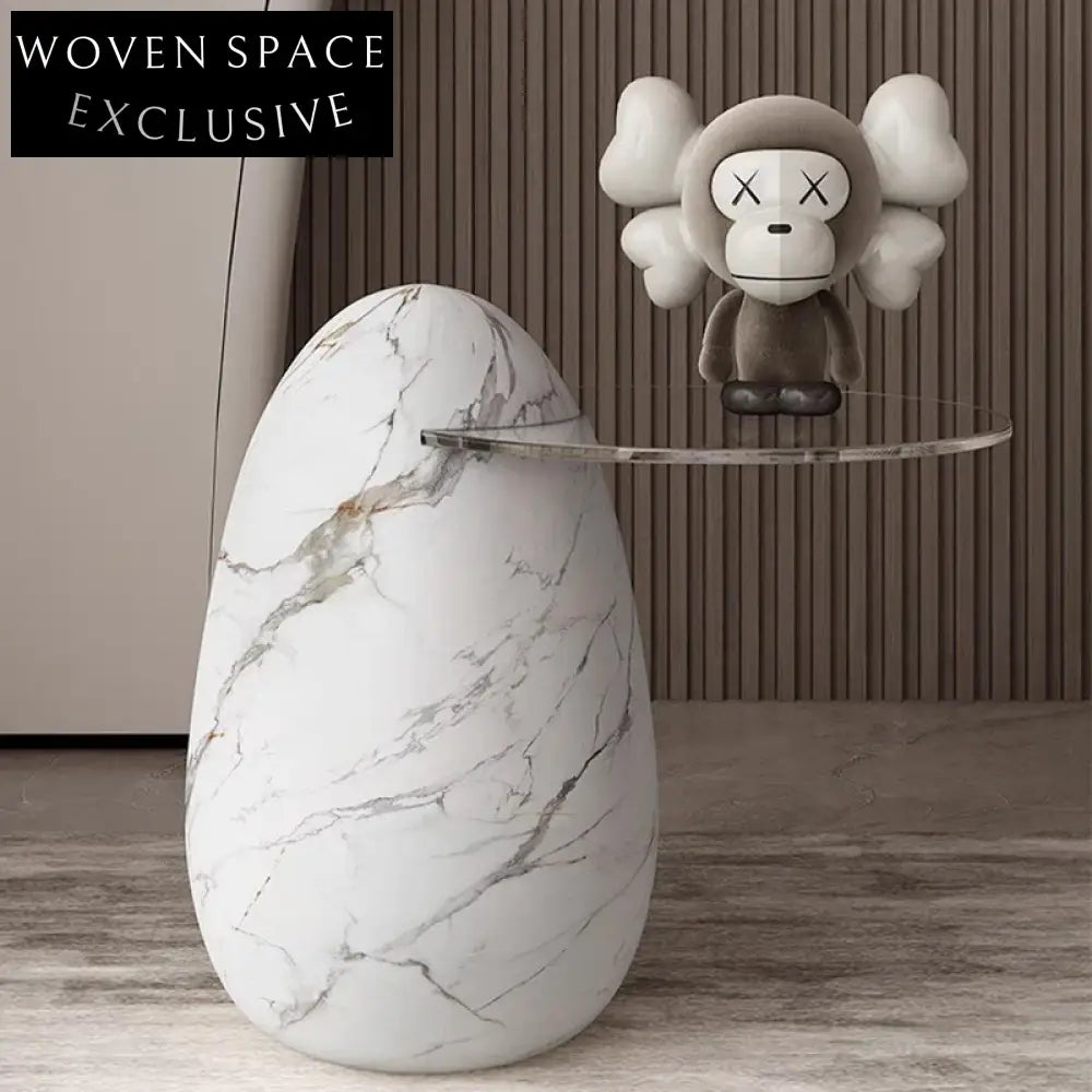 Elegant Italian Style Natural Marble End Table with Robust Metal Base, Round