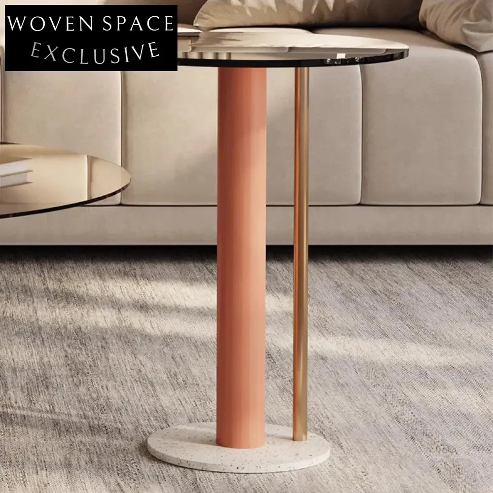 Elegant Italian Style Round Glass Top Marble Base Living Room Coffee Table