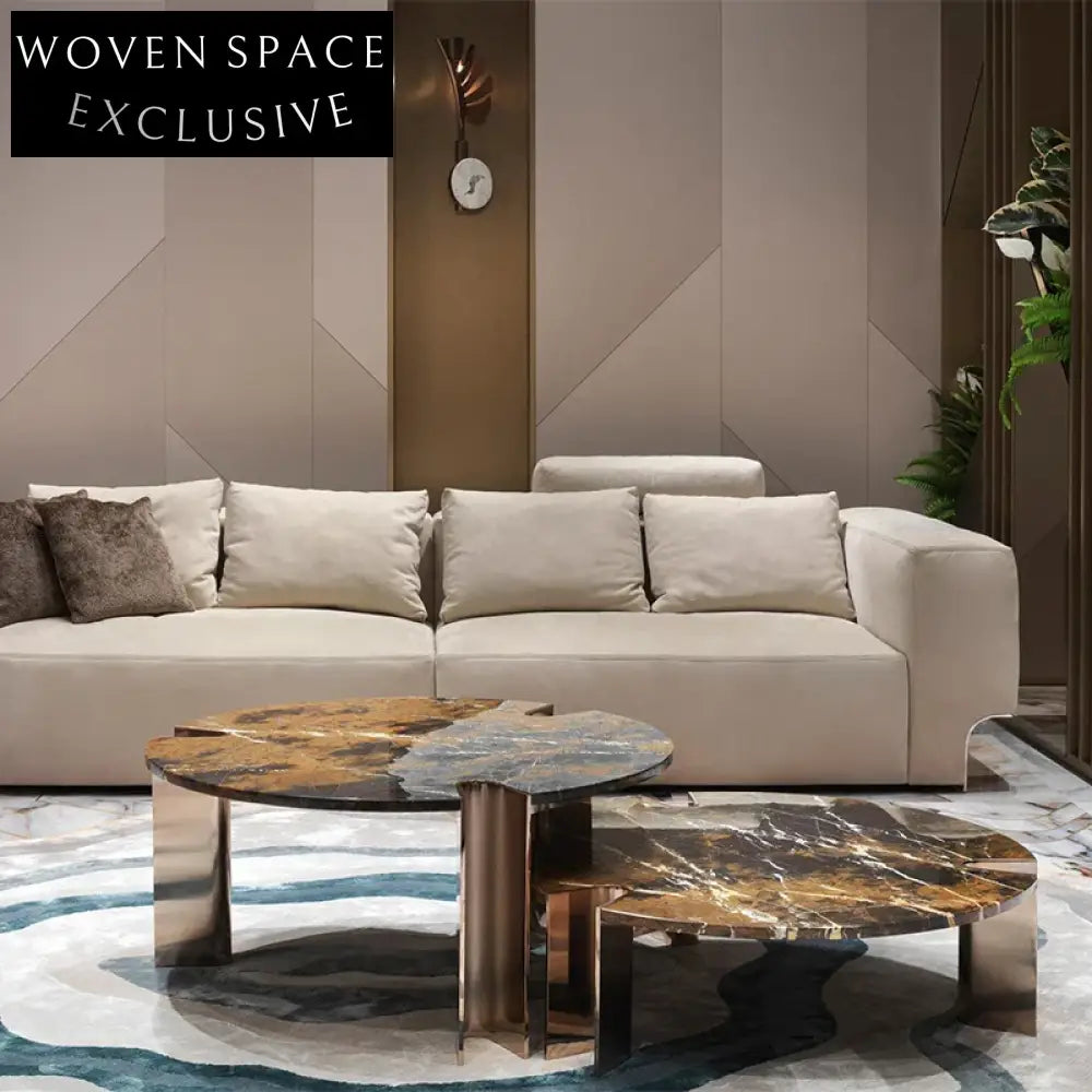 Elegant Italian Style Round Marble Living Room Coffee Table