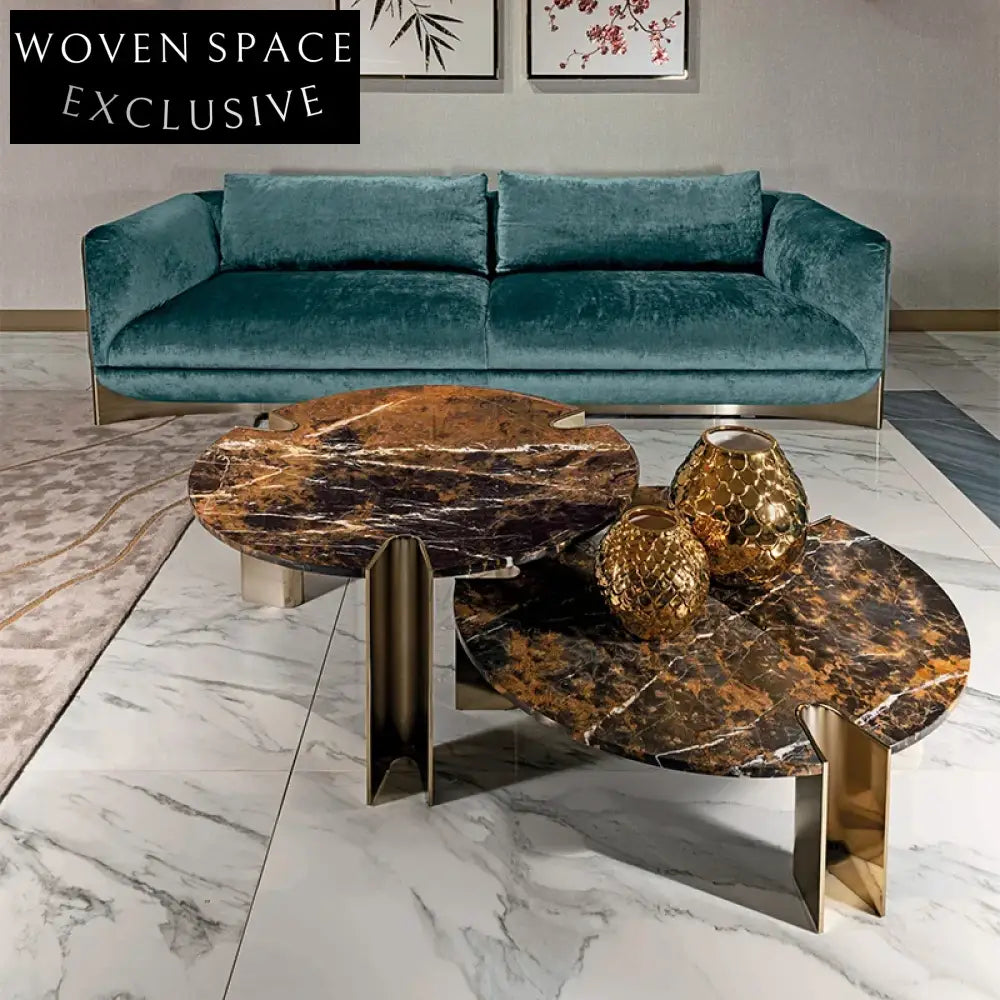 Elegant Italian Style Round Marble Living Room Coffee Table
