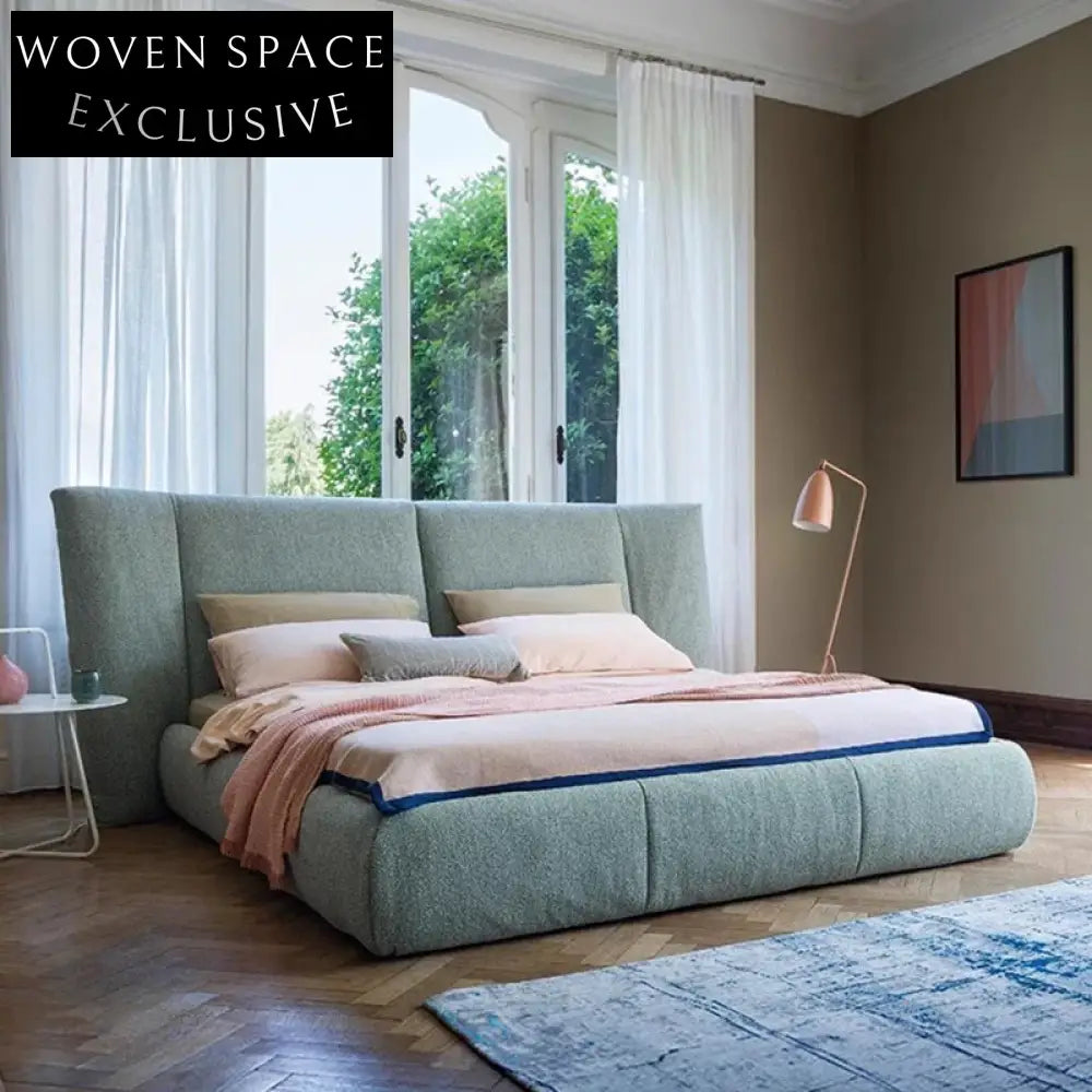 Elegant Italian Style Super King Tufted Upholstered Grand Headboard Bedroom Bed
