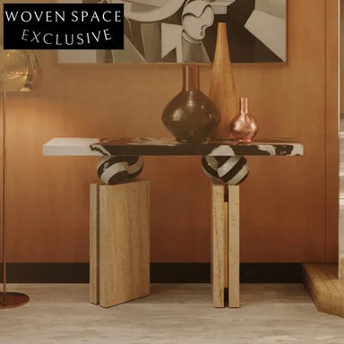 Elegant Italian Travertine Stone Console Table for Modern Entryways and Hallways
