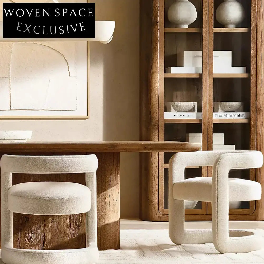 Elegant Italian White Velvet U-Shape Wood Frame Dining Chair for Home