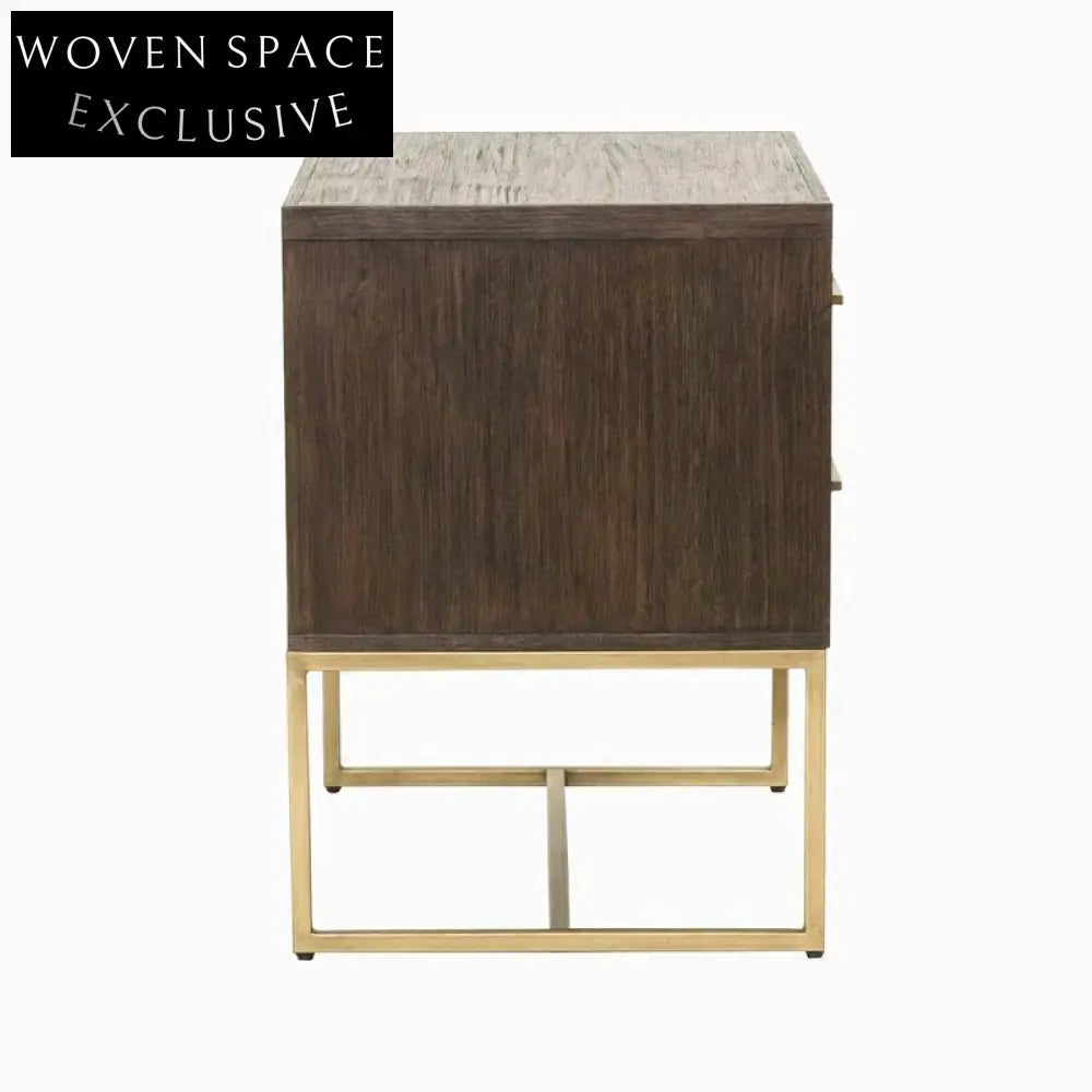 Elegant Italian Wooden Nightstand with Metal Base and Two Storage Drawers