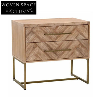 Elegant Italian Wooden Nightstand with Metal Base and Two Storage Drawers