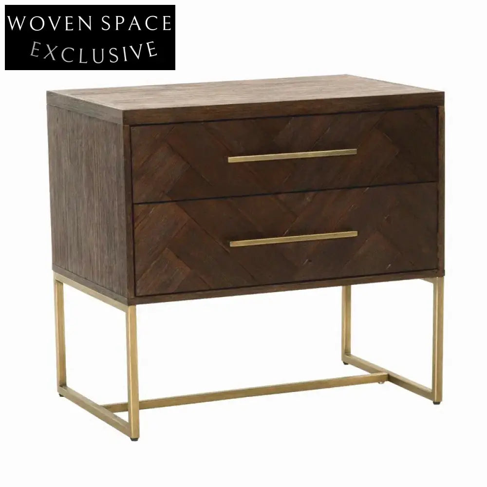 Elegant Italian Wooden Nightstand with Metal Base and Two Storage Drawers