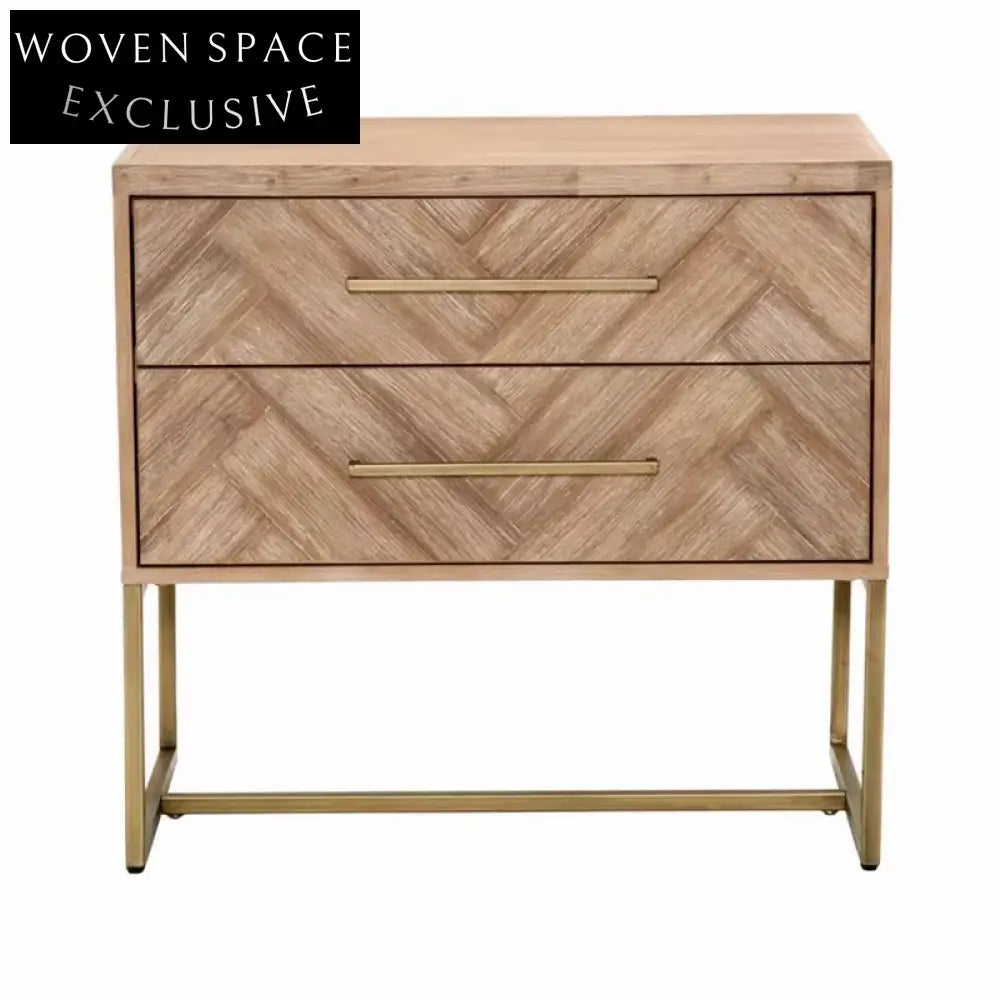 Elegant Italian Wooden Nightstand with Metal Base and Two Storage Drawers