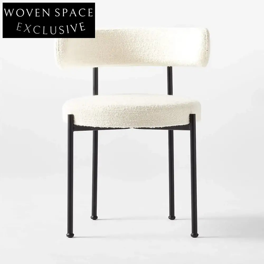 Elegant Ivory Boucle Dining Chair - Modern Metal Frame, Comfortable Chic Design