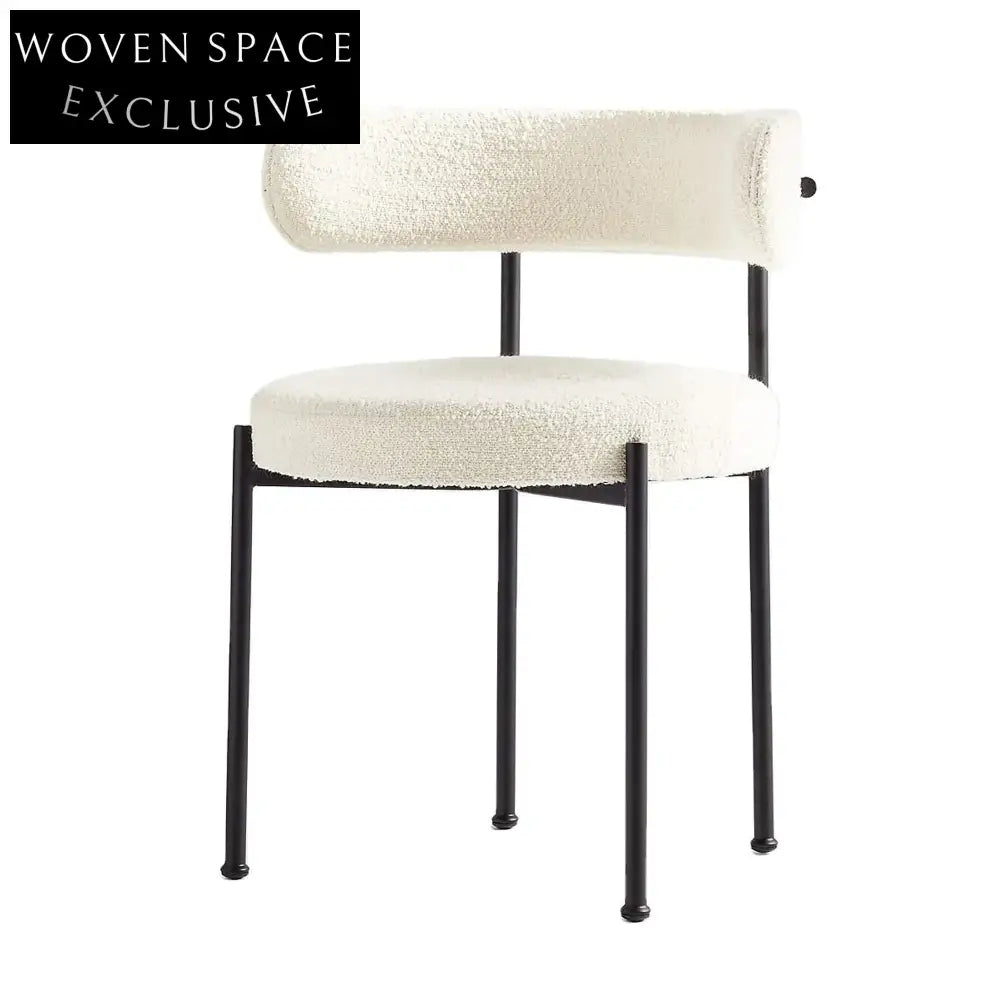 Elegant Ivory Boucle Dining Chair - Modern Metal Frame, Comfortable Chic Design