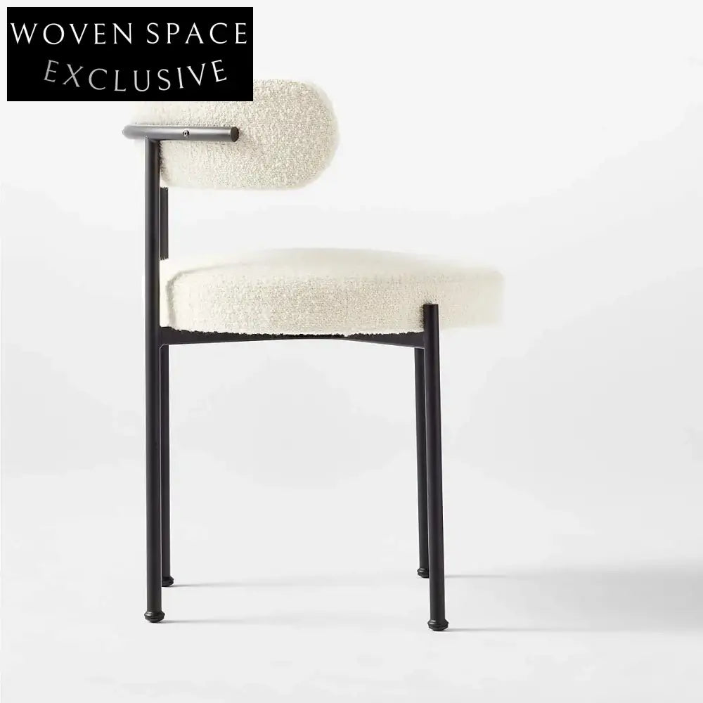 Elegant Ivory Boucle Dining Chair - Modern Metal Frame, Comfortable Chic Design