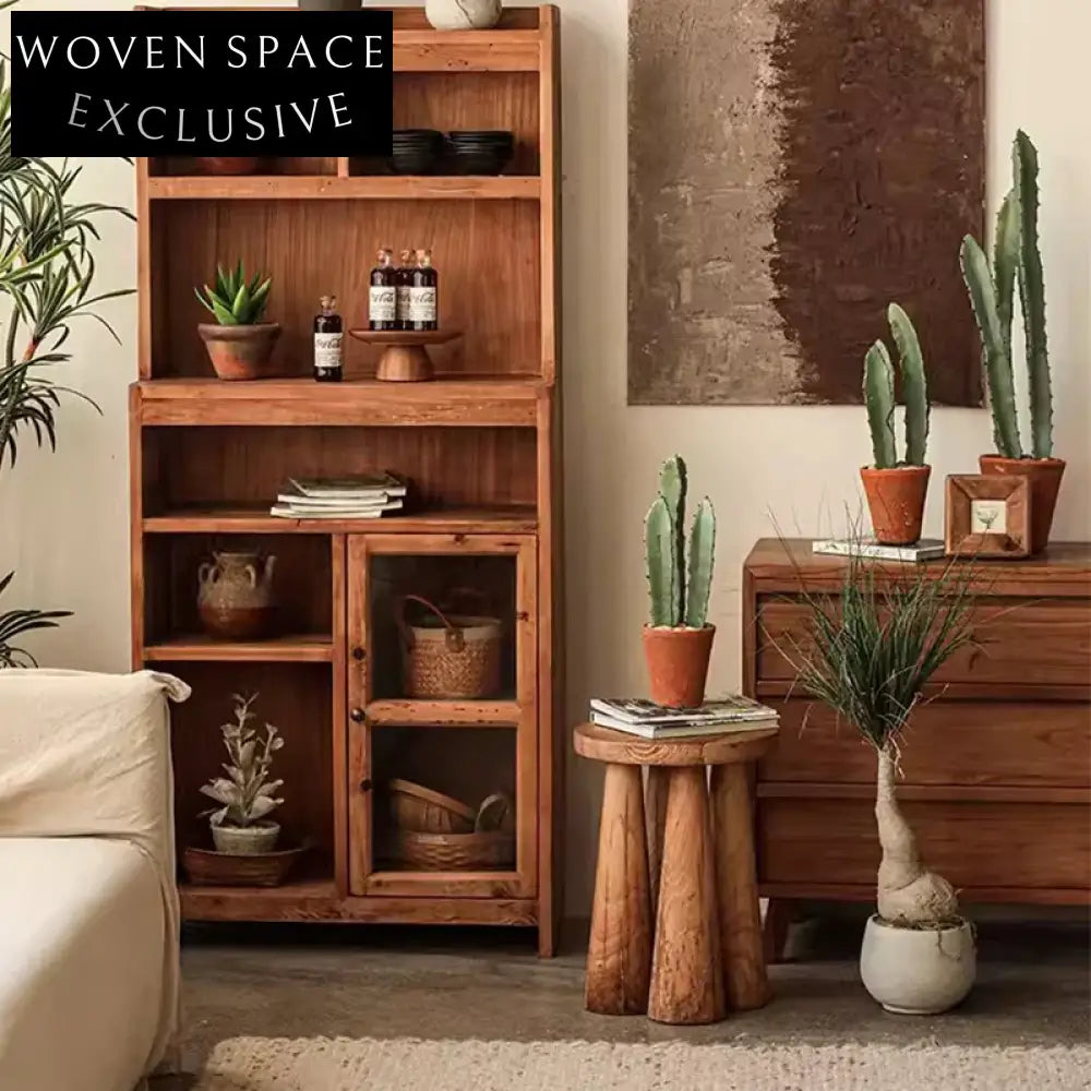 Elegant Japandi Solid Elm Wood Round Side Table, Bedroom Coffee Table