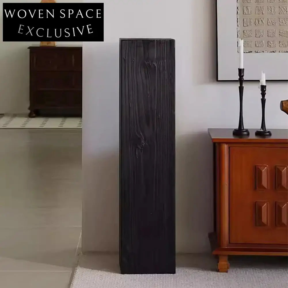 Elegant Japandi Wabi Sabi Black Wood Square Pedestal Decor Stand for Living Room