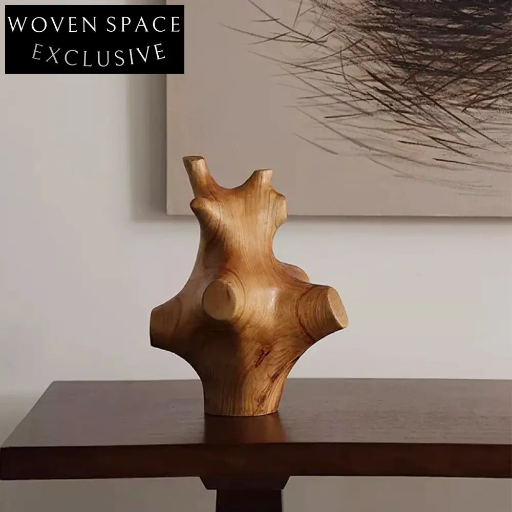 Elegant Japandi Wabi Sabi Black Wood Square Pedestal Decor Stand for Living Room