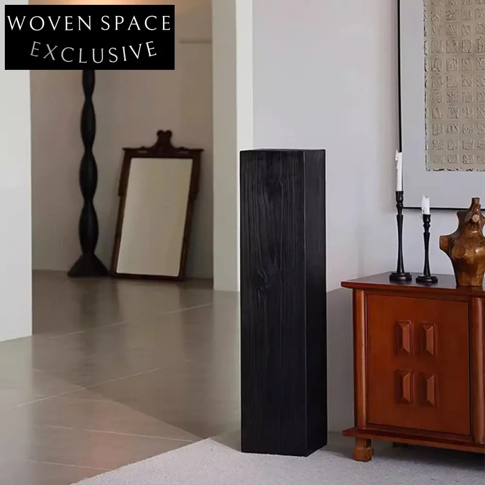 Elegant Japandi Wabi Sabi Black Wood Square Pedestal Decor Stand for Living Room