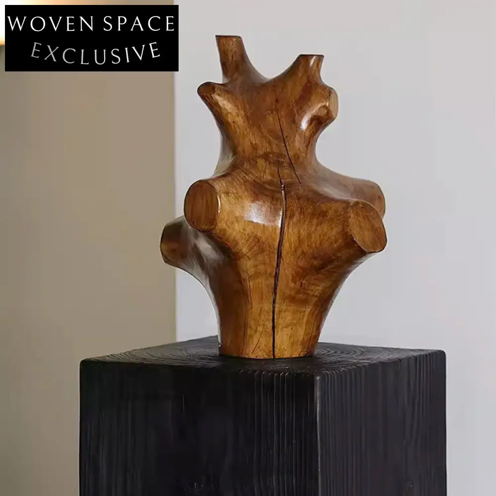 Elegant Japandi Wabi Sabi Black Wood Square Pedestal Decor Stand for Living Room