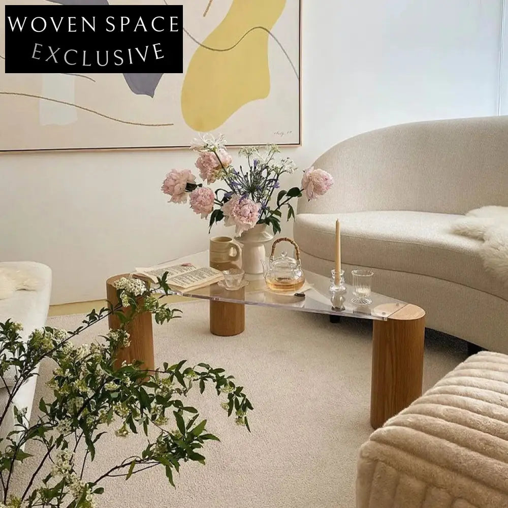 Elegant Japanese Design Triangle Glass Top Living Room Coffee Table