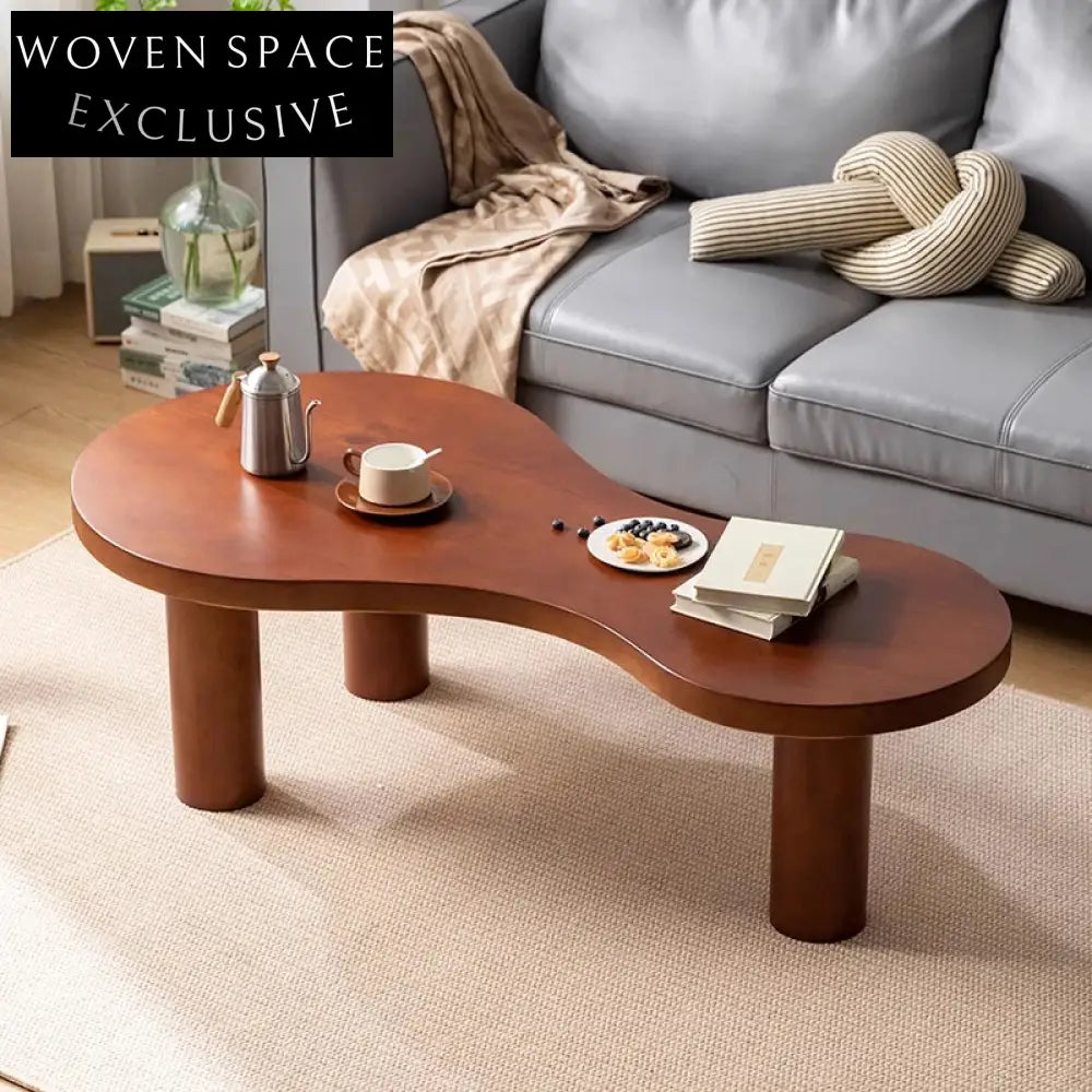 Elegant Japanese Style Solid Wood Coffee Table with Unique Organic Shape Design