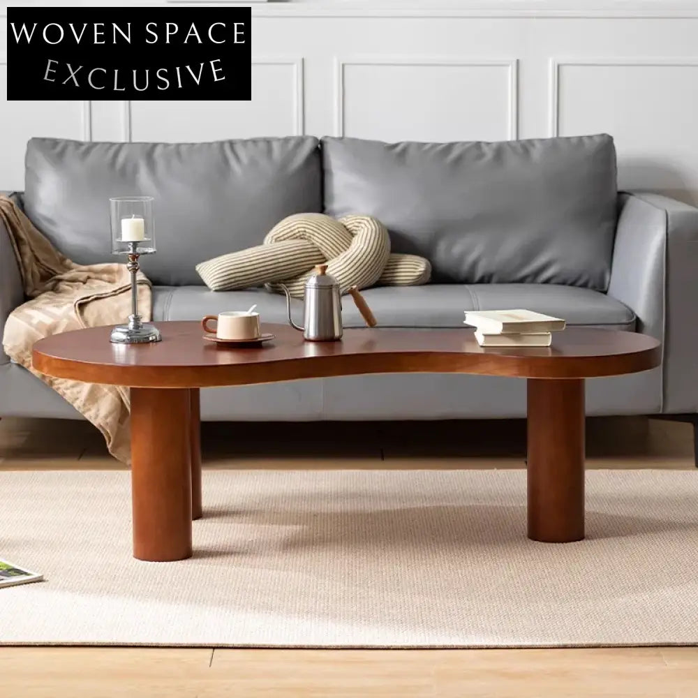Elegant Japanese Style Solid Wood Coffee Table with Unique Organic Shape Design