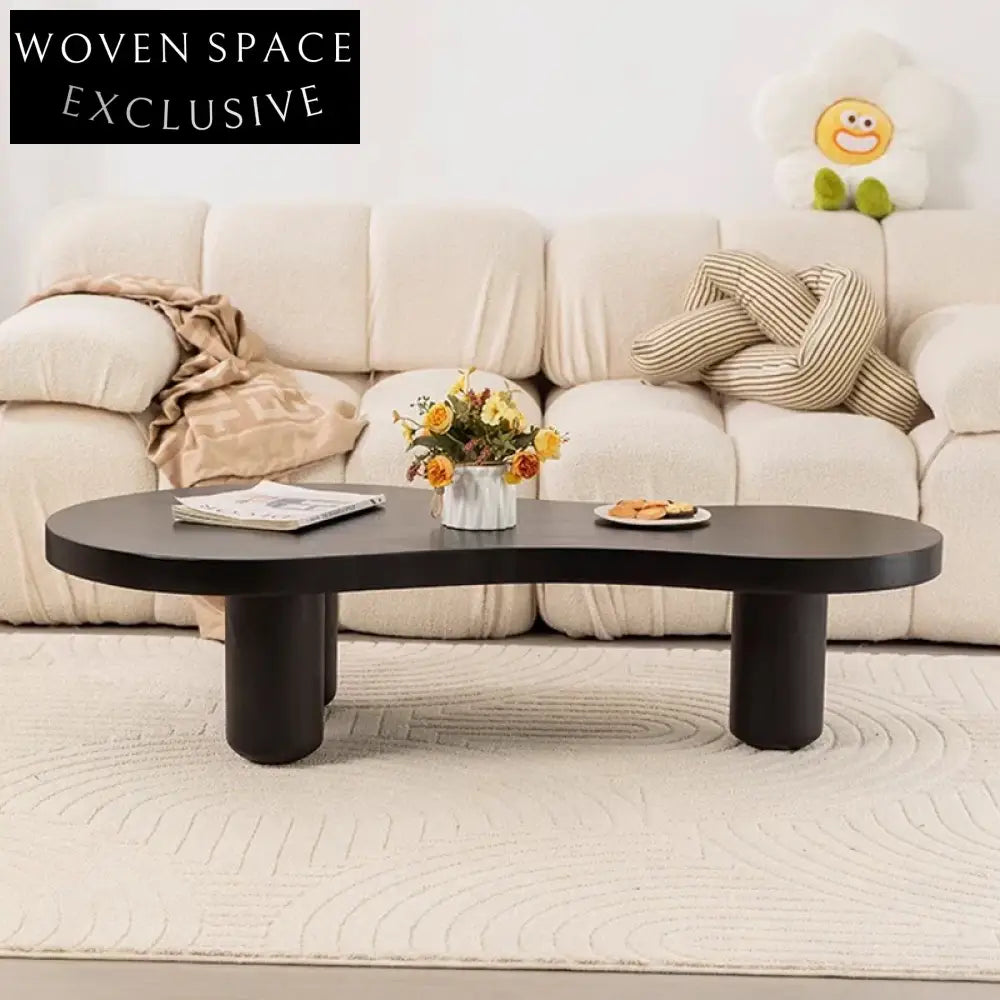 Elegant Japanese Style Solid Wood Coffee Table with Unique Organic Shape Design