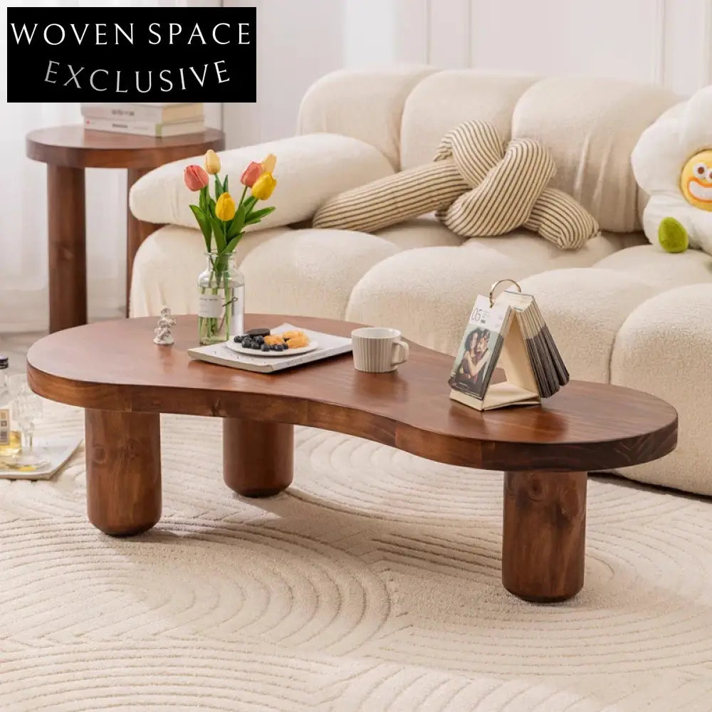 Elegant Japanese Style Solid Wood Coffee Table with Unique Organic Shape Design