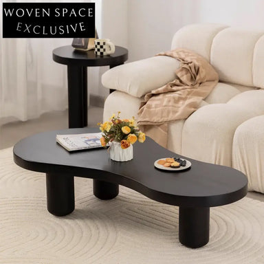Elegant Japanese Style Solid Wood Coffee Table with Unique Organic Shape Design
