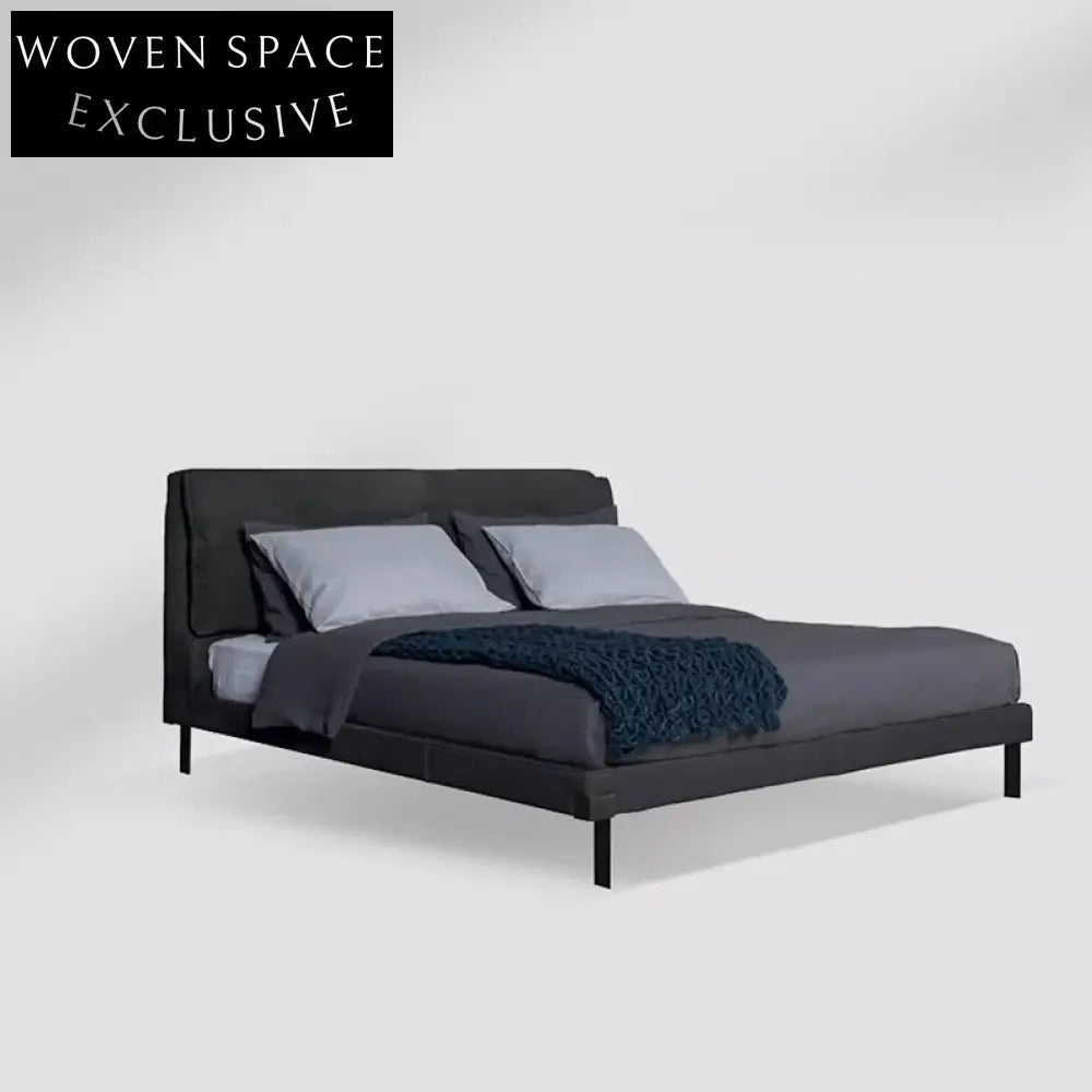 Elegant King Size Bed Frame: High Padded Headboard, Velvet & Leather Upholstery