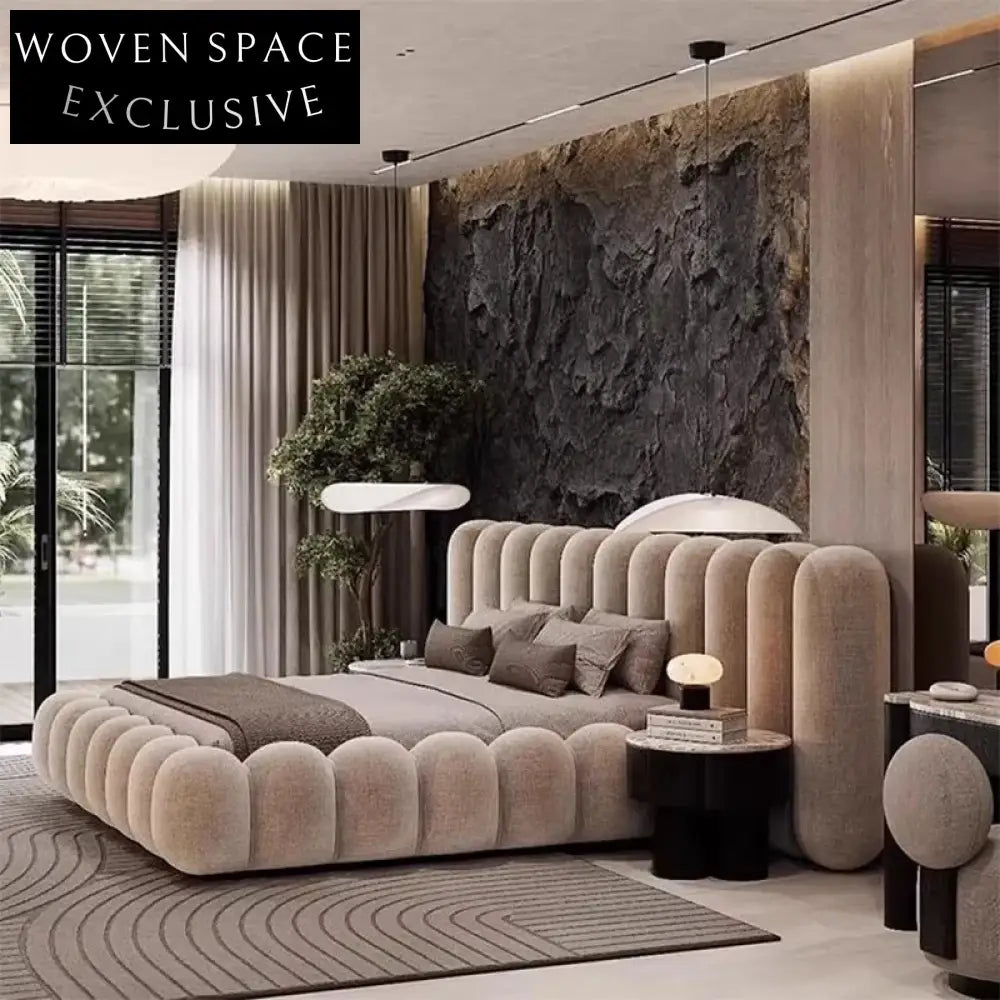 Elegant King Size Velvet Fabric Soft Upholstered Solid Wood Bed Frame