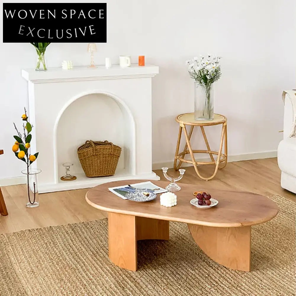 Elegant Korean Style Wooden Oval Center Living Room Coffee Table