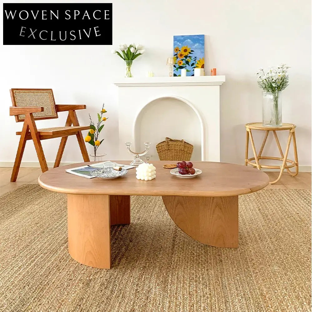 Elegant Korean Style Wooden Oval Center Living Room Coffee Table