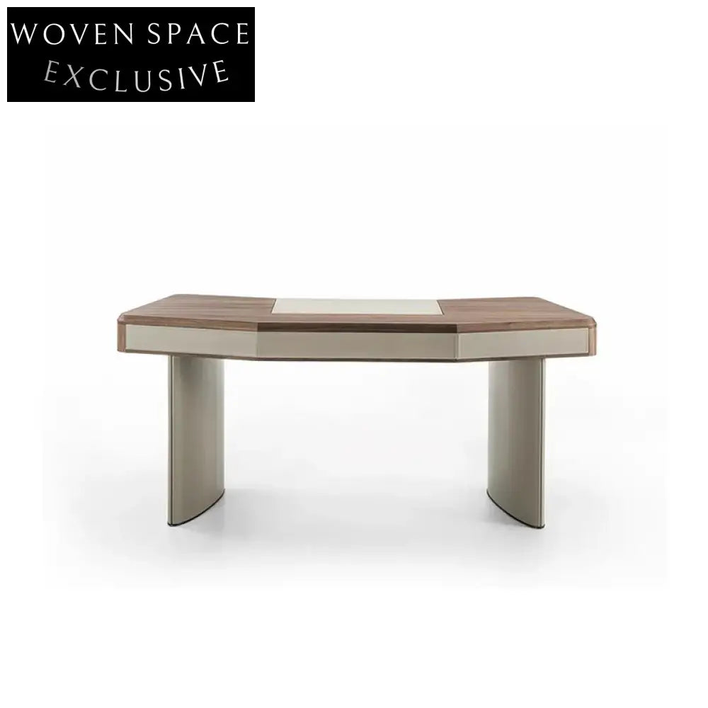 Elegant L-Shaped Walnut Leather Home Office Desk with Integrated Drawer & Mirror