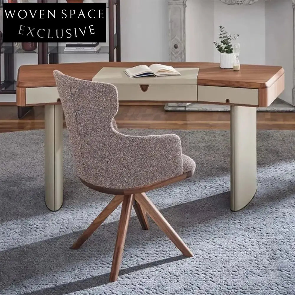 Elegant L-Shaped Walnut Leather Home Office Desk with Integrated Drawer & Mirror