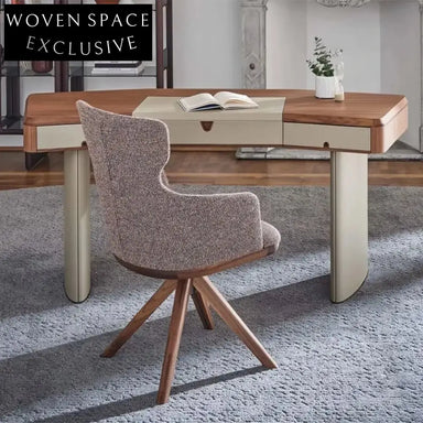 Elegant L-Shaped Walnut Leather Home Office Desk with Integrated Drawer & Mirror