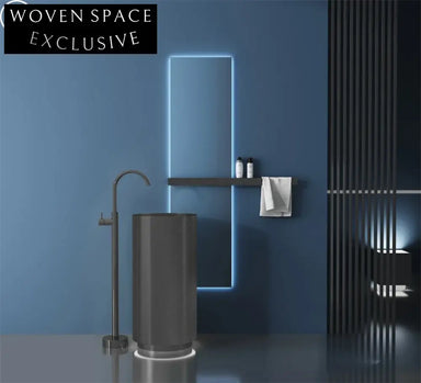 Elegant Leopard Print Brushed Gold Round Stainless Steel Pedestal Bathroom Sink