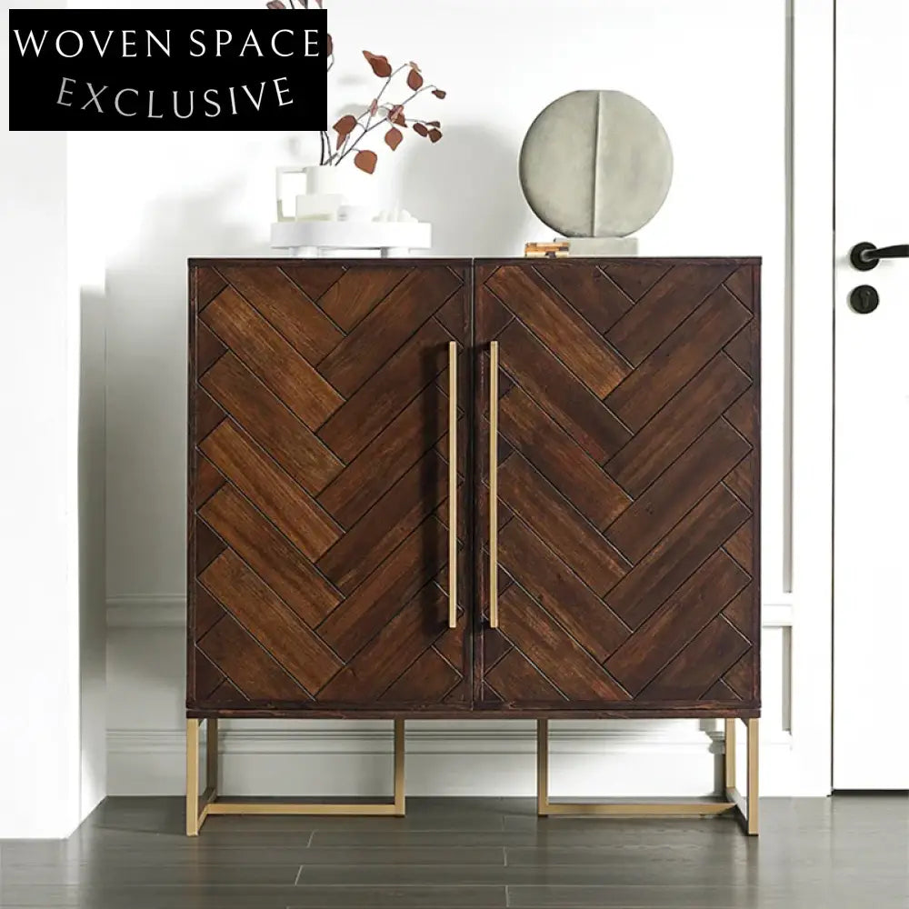 Elegant Light Luxury Wooden Wine Cabinet with Glass Hanger Drawer Home Bar